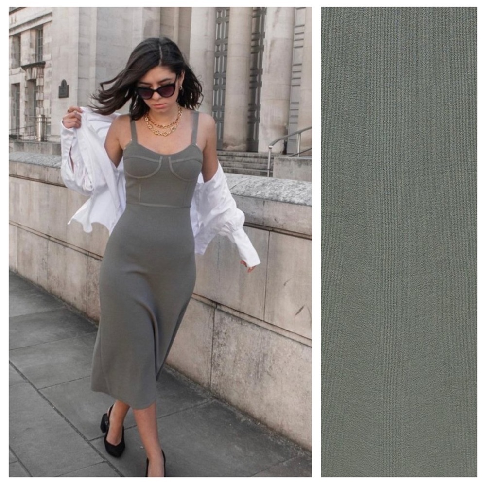 Bloggers Fave! Zara Sage Green Ribbed Corset Midi Dress